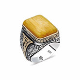 Silver Tightened Amber Square Men's Ring